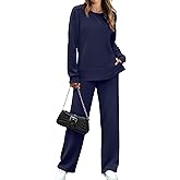OFEEFAN Women's 2 Piece Lounge Set Travel Airport Outfits Side Slit Tracksuit Wide Leg Loungewear Baggy Comfy Sweatsuit S-3XL