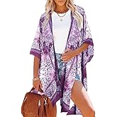 Moss Rose Women's Beach Cover up Swimsuit Kimono with Bohemian Floral Print, Loose Casual Resort Wear