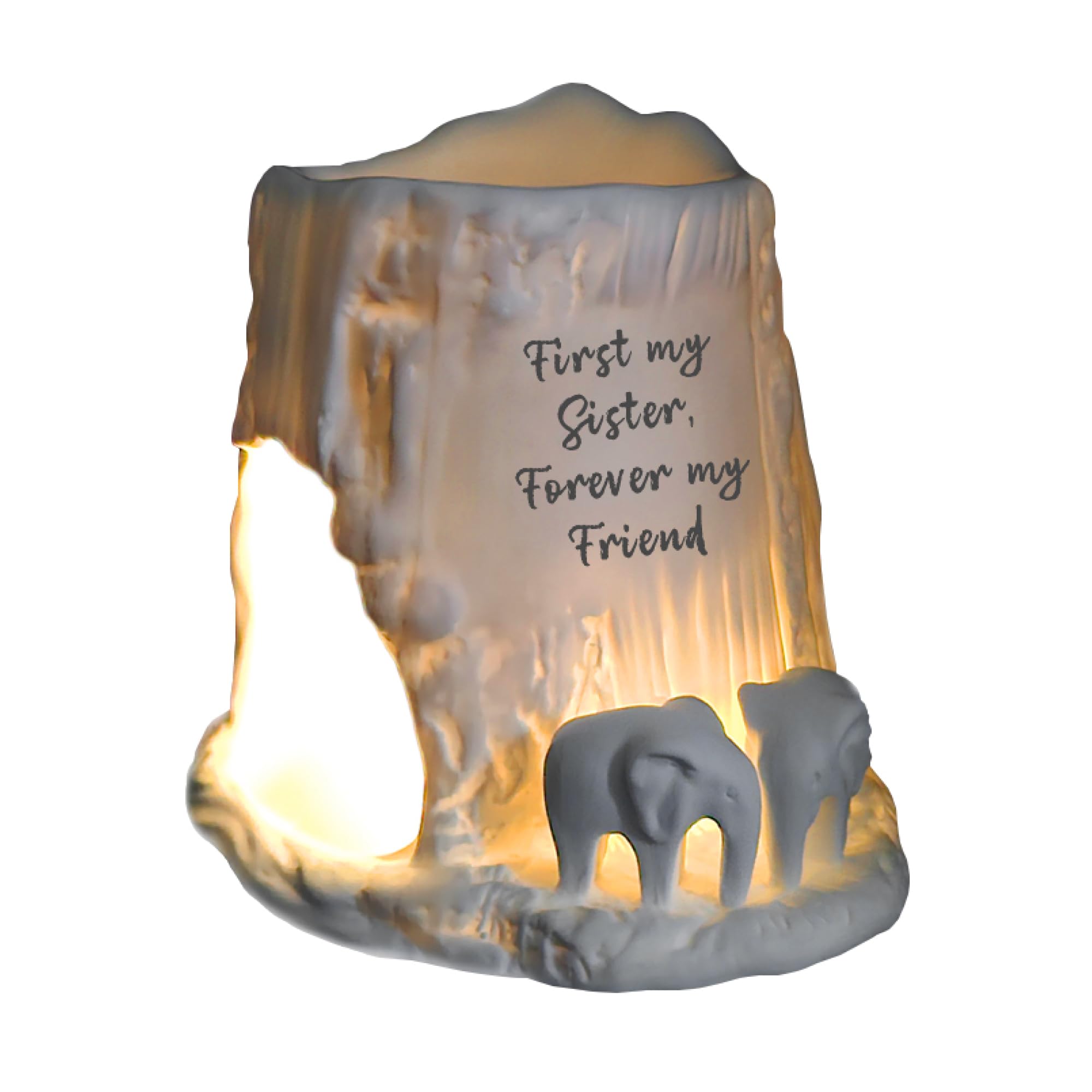 Cello Elephant Tealight Burner - First My Sister, Forever My Friend. Porcelain Decor, Wax Melt & Oil Burner. Sister & Elephant Gift