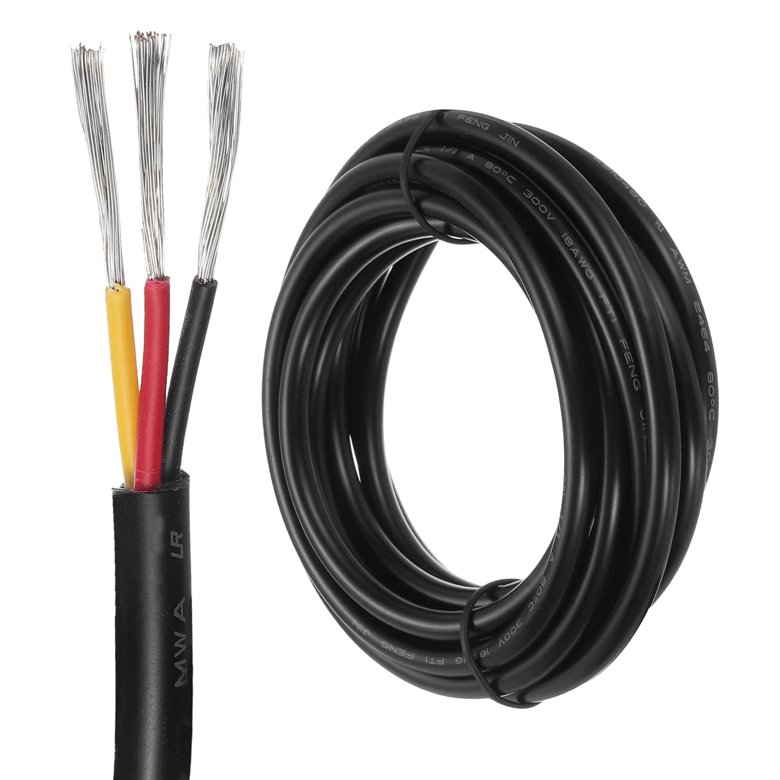 DMiotech 18 Gauge Wire Electrical Wire 3 Conductor, 18 AWG Extension Cable Cord 10 Ft/3 m UL2464 300V Stranded Tinned Copper Wire for LED Lighting Automotive