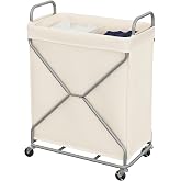 StorageWorks 2 Section Laundry Sorter with Wheels, 160L Beige Hamper Basket | Beige Divided Hamper, Rolling Organizer for Bedroom, Bathroom, College, Apartment