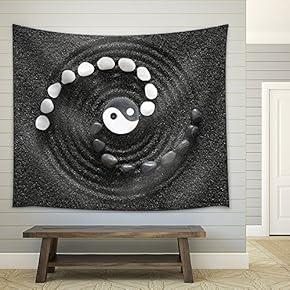 Zen Stones with Yin and Yang - Fabric Wall Tapestry Home Decor - 51x60 inches