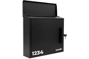 SereneLife Outdoor Wall Mailbox | 0.46 Cubic FT Locking Mailbox | Easy Installation, Secure Lock Mechanism | Ideal for Residential or Commercial Use | Wall Mountable 13.77" x 4.52" x 12.99 | Black