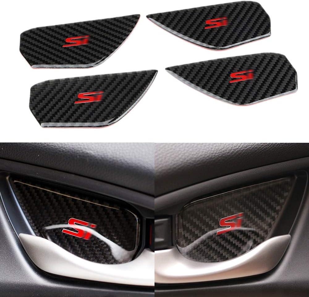4pcs Carbon Fiber Inner Door Handle Bowl Cover Trim Fit For Honda Civic 2016-2018