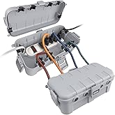 Flemoon [2 Pack] Outdoor Electrical Box Waterproof, Medium Weatherproof Electrical Box (11.5x5.2x4 inch) w/6 Cable Entry Ports, Extension Cord Cover for Power Strip, Plug, Holiday Light, Light Grey