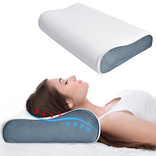 KTMOUW Memory Foam Pillow Upgrade Ergonomic Orthopedic Back and Side Sleeper Pillow Cervical Hypoallergenic Pillow Neck Support Pillow Grey Blue