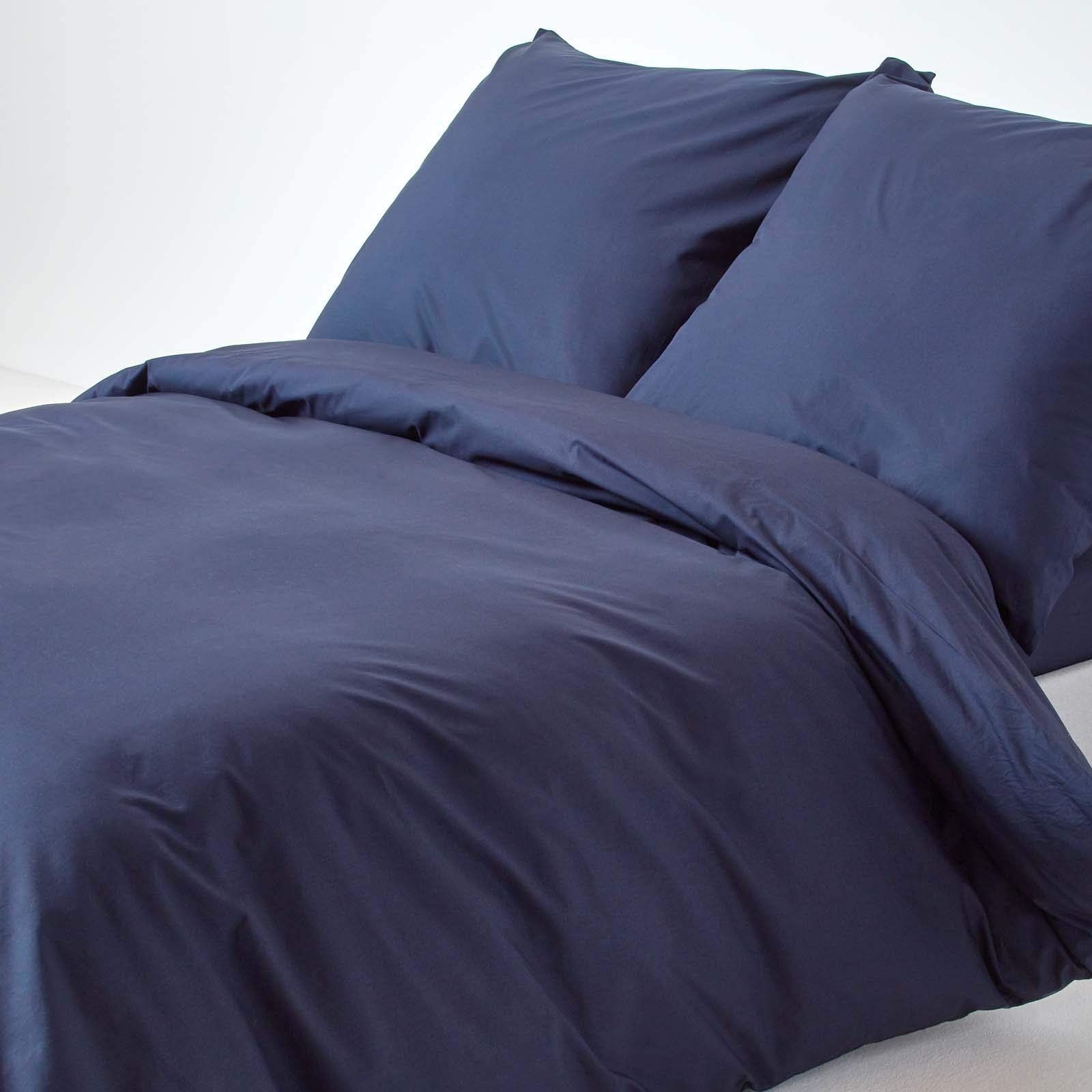 HOMESCAPES Navy Blue Pure Egyptian Cotton Duvet Cover Set Euro Size 150 x 200 cm 200 TC 400 Thread Count Equivalent Pillowcase Included Quilt Cover Bedding Set