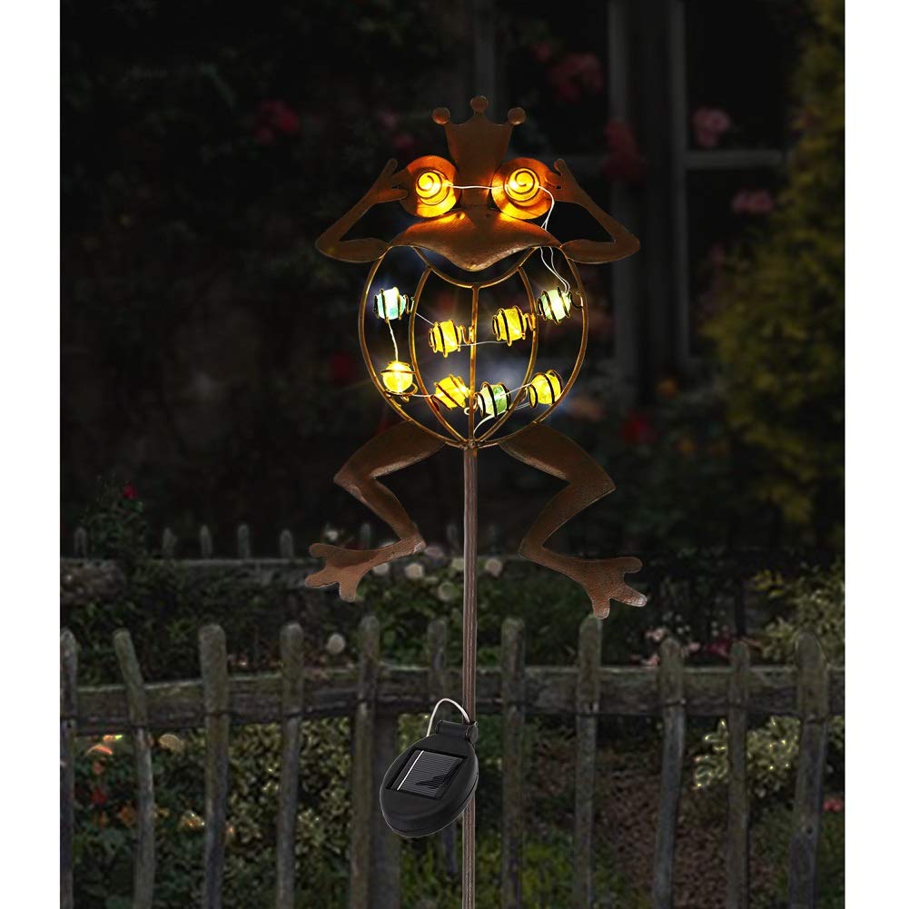 Go2garden Solar Garden Lights, Stake Light Metal Frog Outdoor Decoration, LED Waterproof Landscape Lights for Yard, Lawn Decor (Rustic)