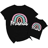 Mama and Mini Rainbow Graphic Tees Mommy and Me Matching Shirts Tops Casual Short Sleeve Mother and Daughter T Shirt