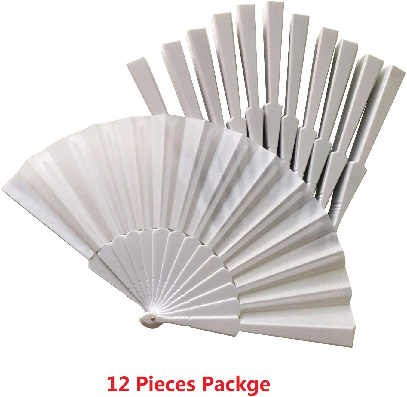 Tomixxx HUNANBANG 1 Dozen 12 Pieces Chinese Traditional Easten Style Spanish Floral Folding Hand Fans Gift Size 9" Single Color - White