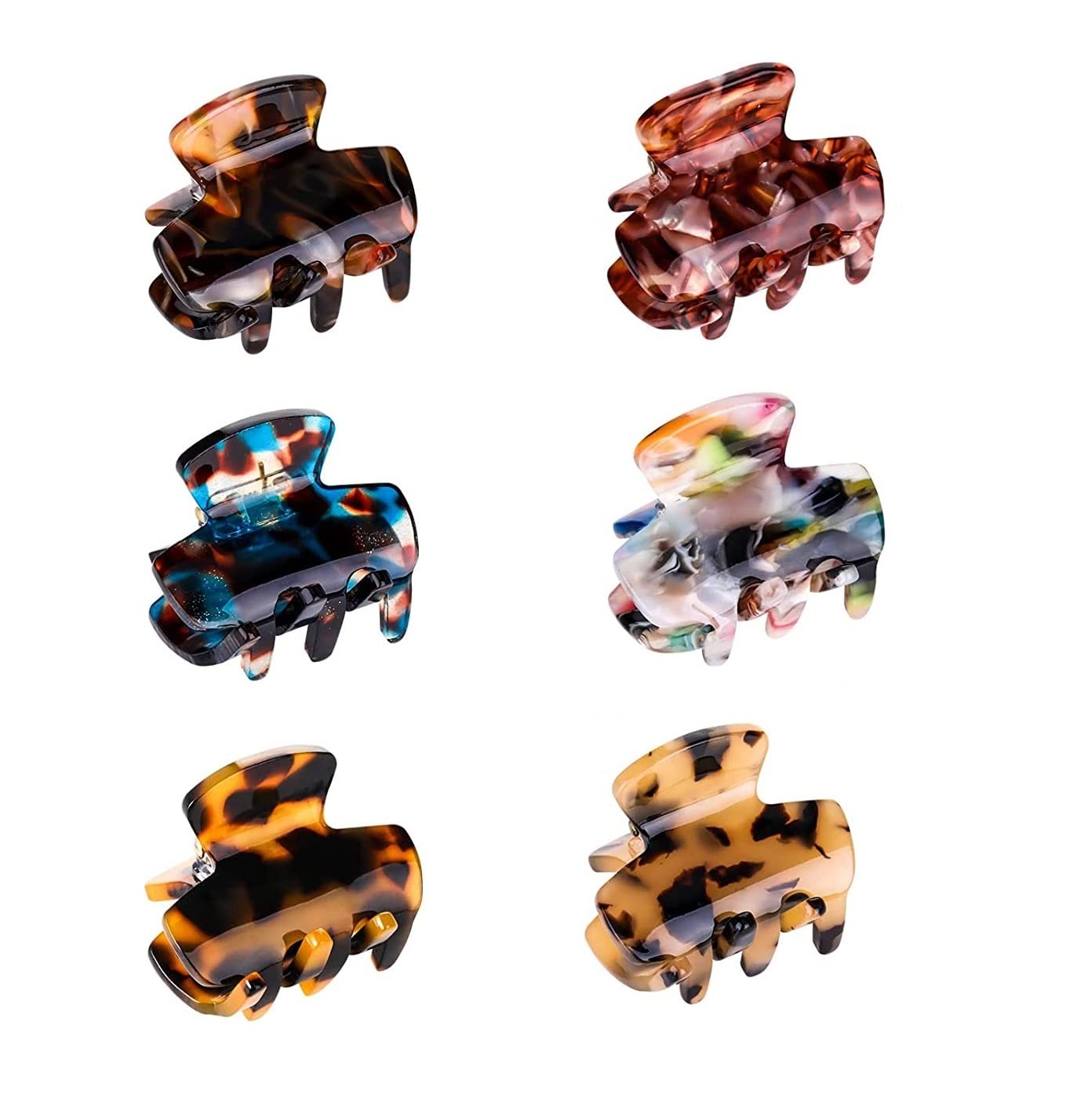 Pack of 6 Hair Claw Clips, Small Hair Clips for Medium and Thin Hair, Non-Slip Hair Catcher Pine Clamp Tortoiseshell Cellulose Acetate Hair Claw Clips for Women