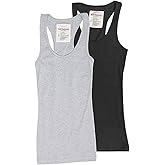Trendyfriday Women's Ribbed Racerback Athletic Active Tank Tops 2 or 4 Packs (Medium, 2 Pack - H Grey, Black)