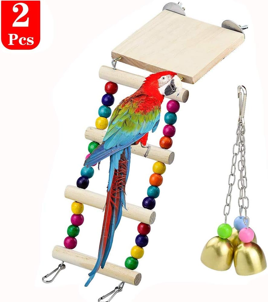 Wandefol Climbing Ladder Toy For Parrots Bird, Parrot Ladder with Perche Stand Plateform, Parrot Hanging Toy Parrot Metal Bells, Pet Training Toys
