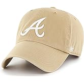 47 Brand MLB Khaki White Primary Logo Clean Up Adjustable Strap Baseball Dad Hat Cap, Adult One Size Fits All