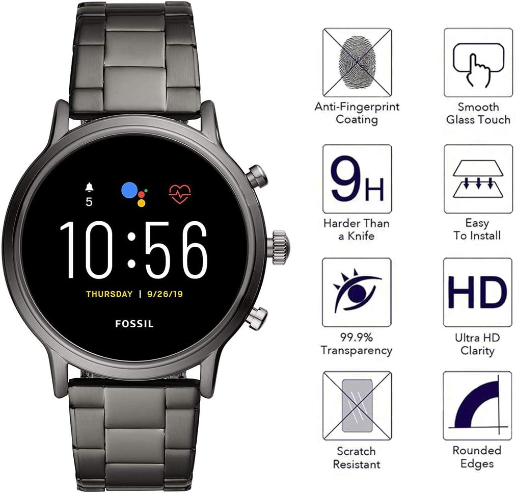 Youniker 4 Pack Compatible with Fossil Gen 5 Carlyle Screen Protector Tempered Glass for Fossil Men Gen 5 Carlyle HR Smartwatch Screen Protectors Cover 9H 0.3MM Anti-Scratch No Bubble - Image 3