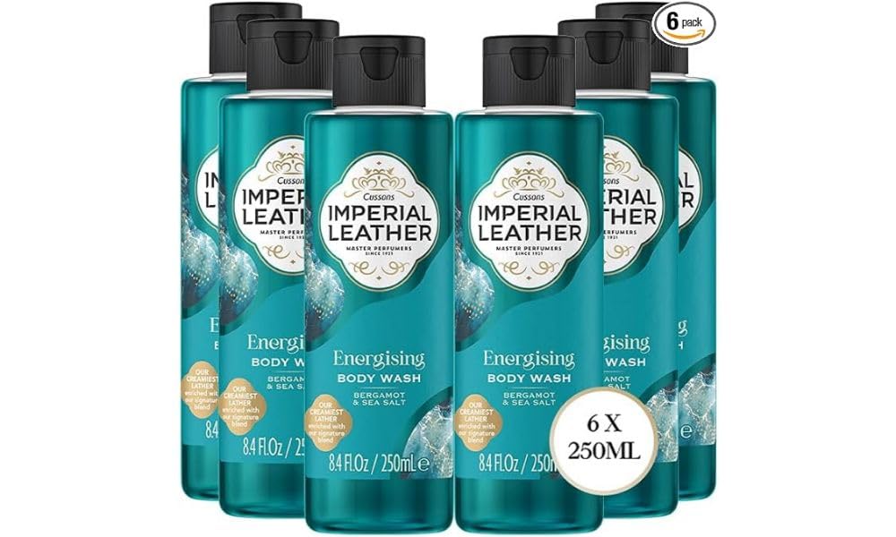 Imperial Leather Energising Shower Gel, Bergamot & Sea Salt, Signature Oil Blend, Creamy Lather, Gentle Skin Care, Bulk Buy, Pack of 6 x 250ml