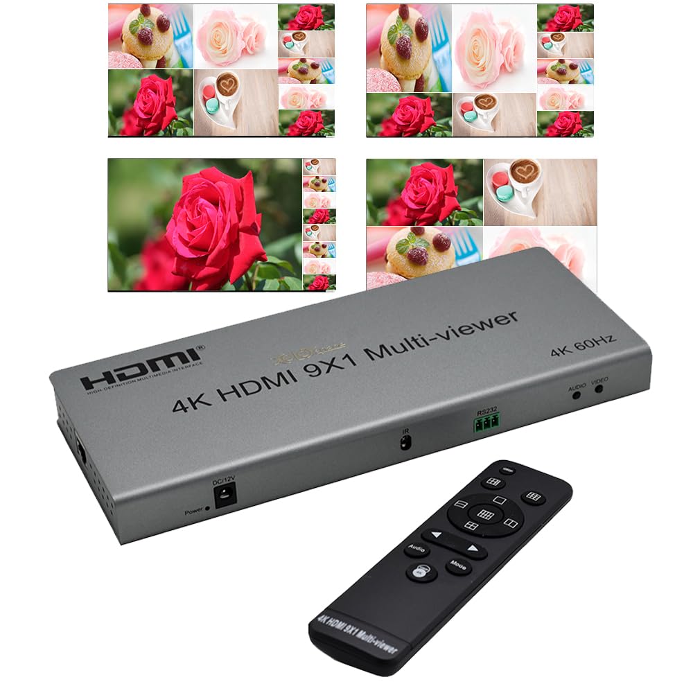 XOLORspace QV901 4K HDMI 9x1 Quad Multiviewer 9 HDMI inputs 1 HDMI output with 12 modes of video segmentation