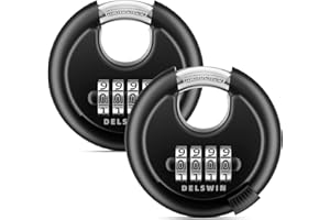 DELSWIN 4-Digit Disc Combination Lock Outdoor - Heavy Duty Combination Padlocks with Hardened Steel Shackle Weatherproof Combo Locks for Gates,Sheds,Fence,Storage Unit (3/8" Shackle, Black,2 Pcs)