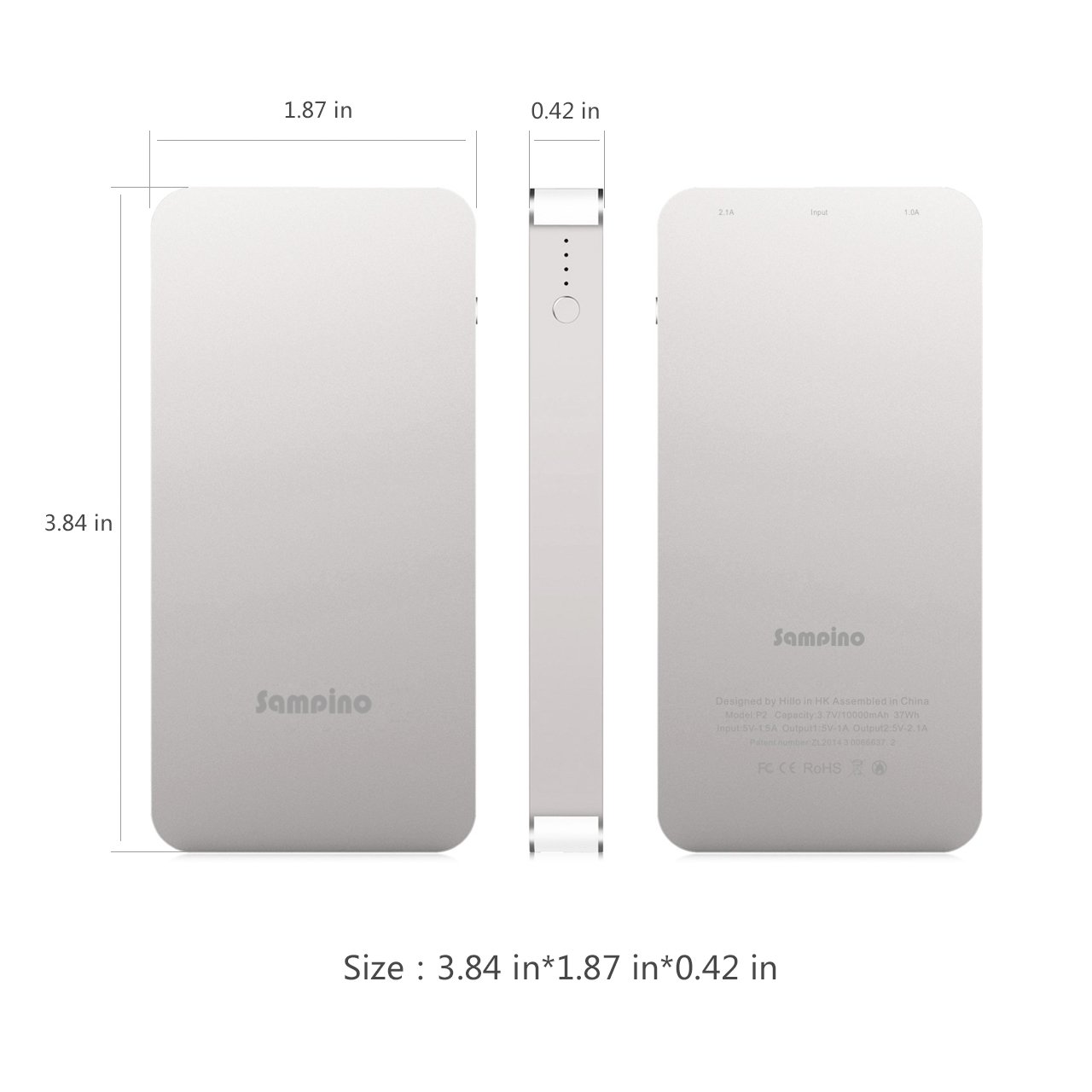 Sampino 10000 mAh External Phone Charger for iPhone or Android Pokeman,1.0/2.1A Output External Battery Power Bank Dual USB Ports for iPhone iPad Samsung Blackberry Microsoft HTC Portble DVD (Silver)