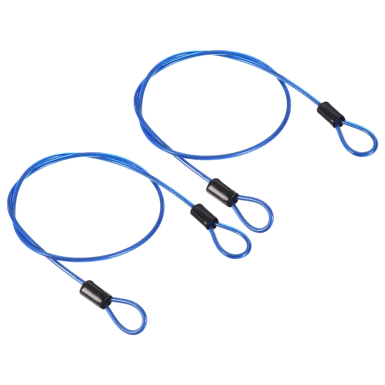 PATIKIL Security Steel Cable 2.5mm x 0.5m/1.64ft Coated Luggage Lock Wire Rope with Double Loop Blue 2 Pack