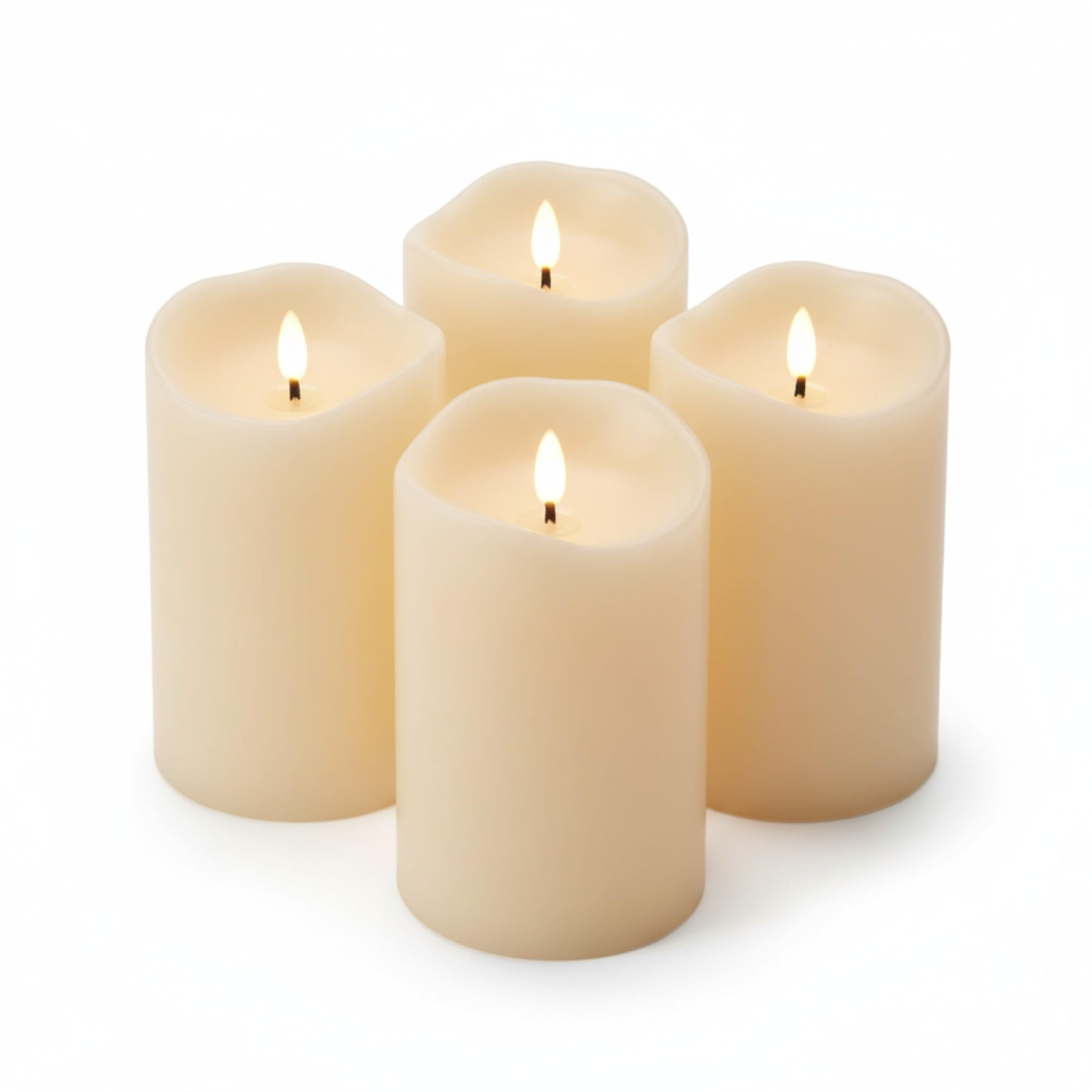 ToCi LED Candles Cream Diameter 7 x 15 cm - Set of 4 with Black Wick and Timer - 4 Flameless Real Wax Candles - Advent Candles Grave