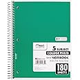 Mead Spiral Notebook, 5 Subject, College Ruled Paper, 180 Sheets, 10-1/2" x 8", Color Selected For You, 1 Count (05682)