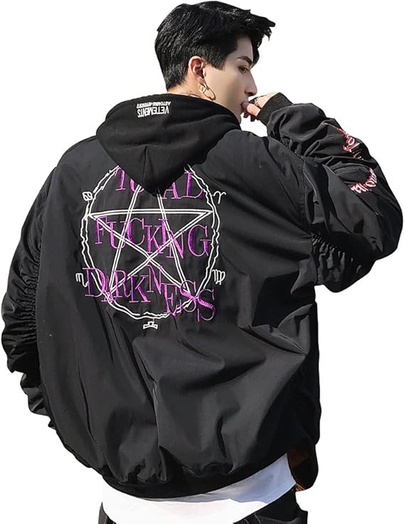 Amazon G D 風韓国スターファッションフード付き メンズ薄手オーバーサイズジャケット 魔法星刺繍 春夏秋通用 コート ジャケット 通販