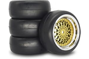 12mm Hex RC Drift Wheels, 4-Pack 62mm Diameter Replacement Tires for 1/10 Scale Touring Car