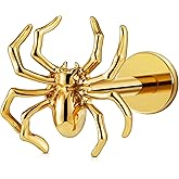 FINE4U 1PC Halloween Spider Piercing Jewelry for Conch Helix Flat Labret 16G 6mm 8mm - ASTM F136 Titanium Cartilage Earring Flatback Stud
