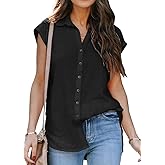 ZC&GF Women's V Neck Short Sleeve Button Down Shirts Casual Chiffon Blouses Tops