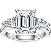 Raivari Round Cut Moissanite 3 Stone Engagement Rings D Color VVS1 Emerald Cut 925 Sterling Silver Anniversary Wedding Promise Ring for Women