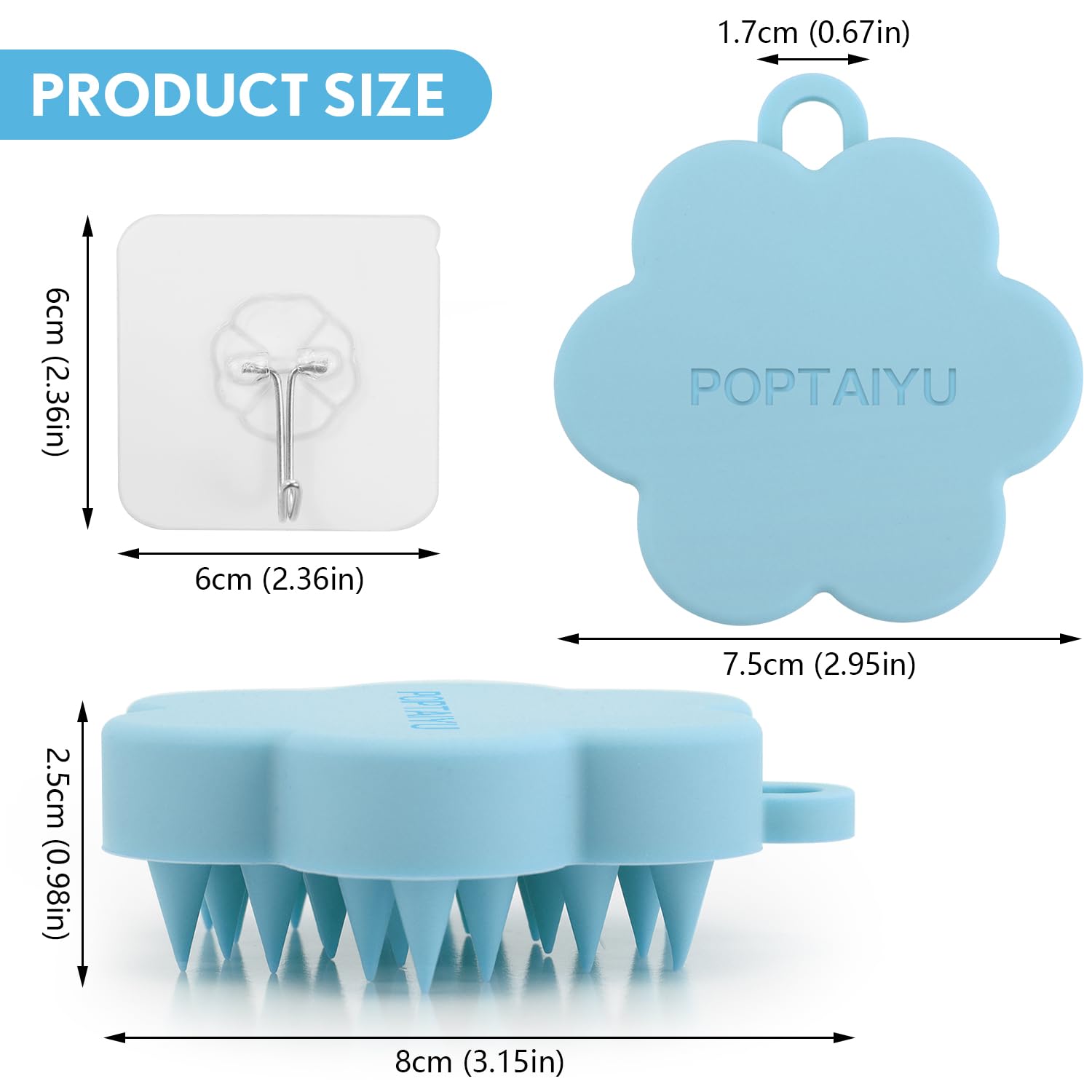 Silicone Massager Hair Brush, Ntegrated Silicone Design, Hair Scrubber with Soft Silicone Bristles for Shower, Dandruff Removal & Relax Scalp, Wet Dry Shampoo Brush Fit for Men, Women & Kids(Blue)