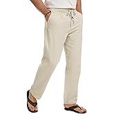 MAGNIVIT Men's Linen Pants Loose Fit Elastic Waist Beach Pants Summer Cotton Linen Baggy Trousers with Pockets