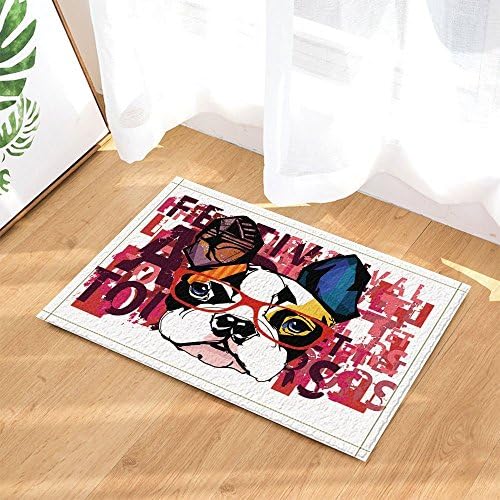 Portrait of French Bulldog Wearing Sunglasses Decor Bath Rugs Non-Slip Doormat Floor Entryways Indoor Front Door Mat Kids Bath Mat 15.7x23.6in Bathroom Accessories