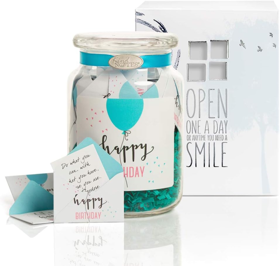 KindNotes Glass Keepsake Gift Jar with Love Messages (for Couples) - Birthday Balloon Simple Birthday
