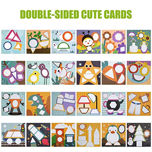 Supkiir Beginner Wooden Pattern Puzzle Blocks Educational Toy, 12 Double-Sided Scenes and 120 Pcs Colorful Blocks for Preschool or Kindergarten Kids