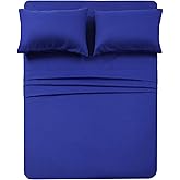 4 Piece Bed Sheet Set (Full,Royal Blue) 1 Flat Sheet,1 Fitted Sheet and 2 Pillow Cases,Brushed Microfiber Luxury Bedding with Deep Pockets