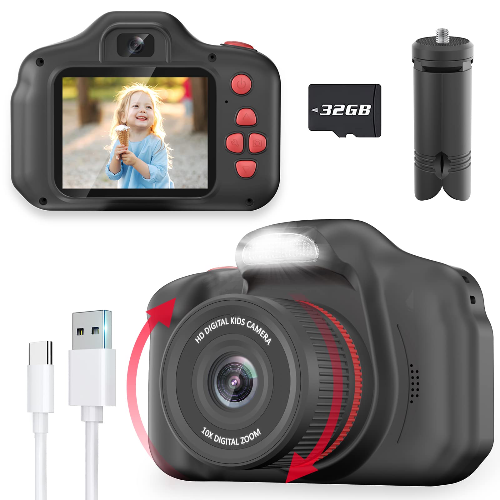 Upgrade Digital Selfie Camera,Christmas Birthday Gifts for Kids Boys Girls,2.4 Inch Toys for Kids 3-12 Year Old 1080P Video Recorder with Flash
