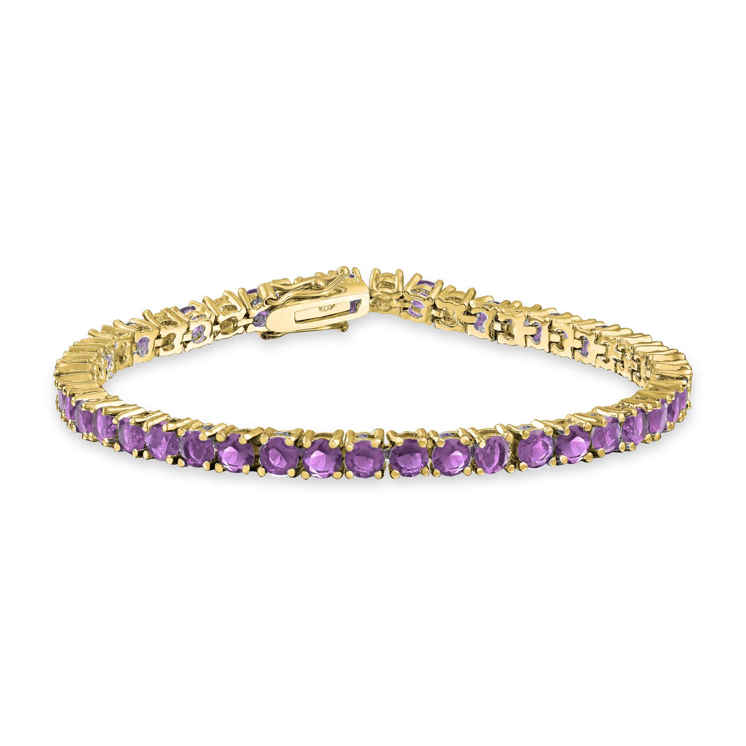 Bling Jewelry Traditional Prong Basket Set Solitaire Round Cubic Zirconia Simulated AAA CZ Purple Amethyst Tennis Bracelet for Women Prom Bridesmaid Gold Plated 7.5 Inch