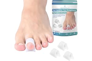 Byehambuni Hammer Toe Straightener, 6 Pack Hammer Toe Corrector for Women, Gel Toe Splints, for Curled, Crooked, Bent, Claw, Hammertoes, for Women and Men, Medium Sizes (White)