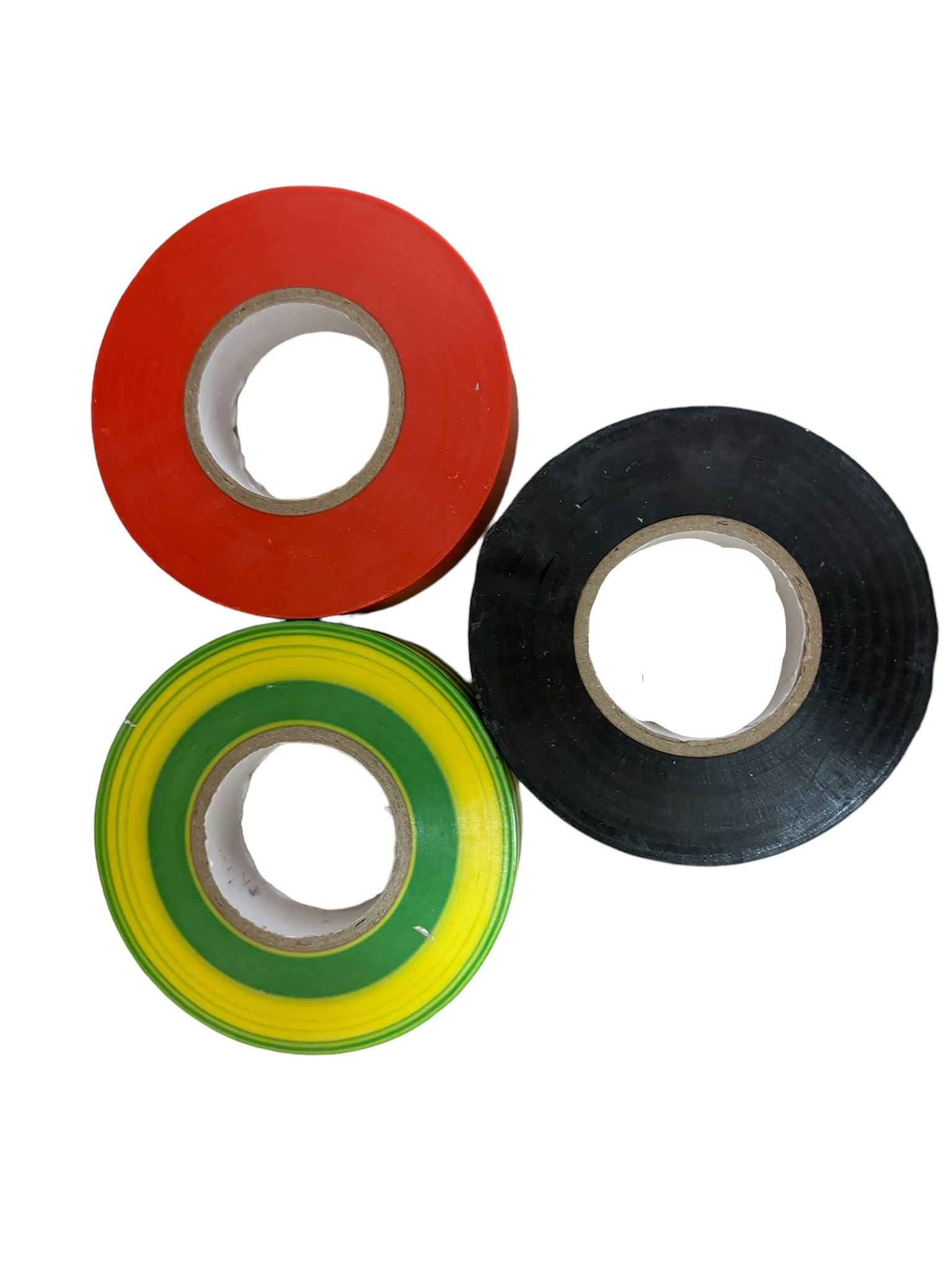 PVC Insulation Tape Mixed Set, 19mm x 33m x 0.15mm, Red Tape X 1, Black Tape X 1, Yellow/Green (Earth) Tape X1, Flame Retardant