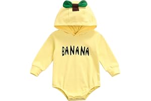 Ayalinggo Toddler Baby Banana Outfit Infant Banana Costume Long Sleeve Yellow Fruit Romper Hooded Pullover Girl Boy Clothes