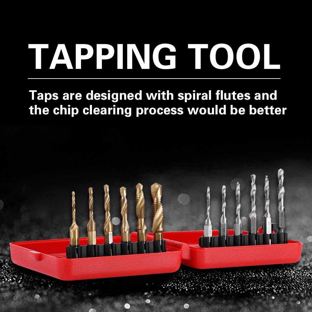 Drill Tap Set, 12pcs M3-M10 Combination Drill and Tap Bit Set, Hex Shank and Spiral Flute Tapping Tool Set Kit Hand Tool - Image 4