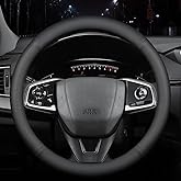 HAOTULE New Nappa Leather car Steering Wheel Cover, Anti-Slip, Safety, Soft, Breathable Full Surround Universal 15 inch Black