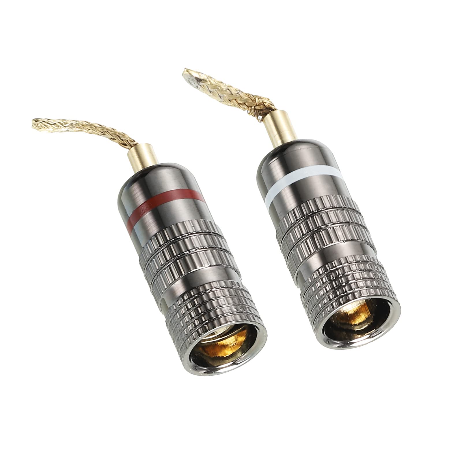 PATIKIL Flex Pin Banana Plugs Gold-Plated Insulated Red White for Speaker Wires, Sound Systems, Video Receivers, Home Theater Pack of 2