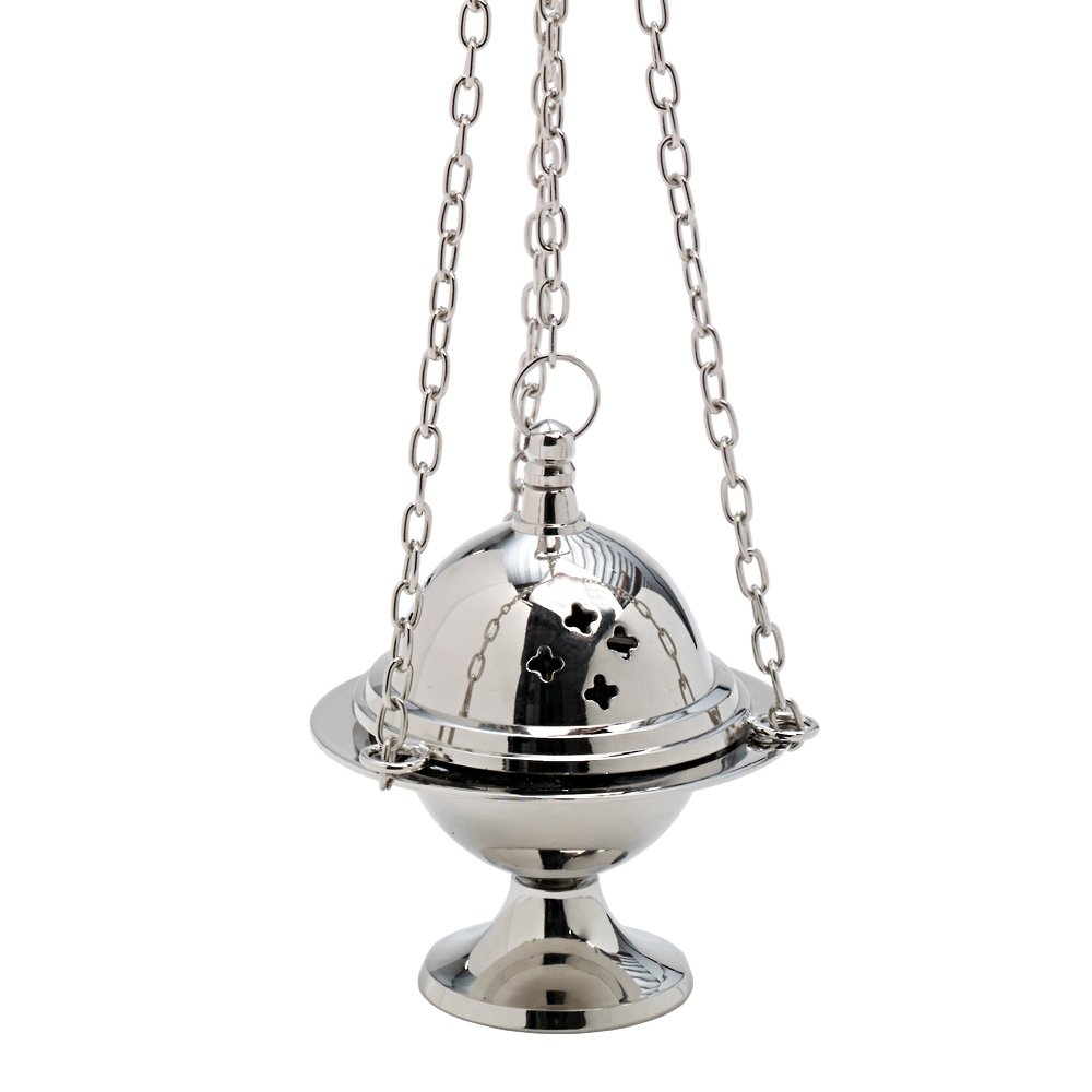 NKlaus Incense burner with chain 15cm inner bowl incense burner brass nickel deco 7586