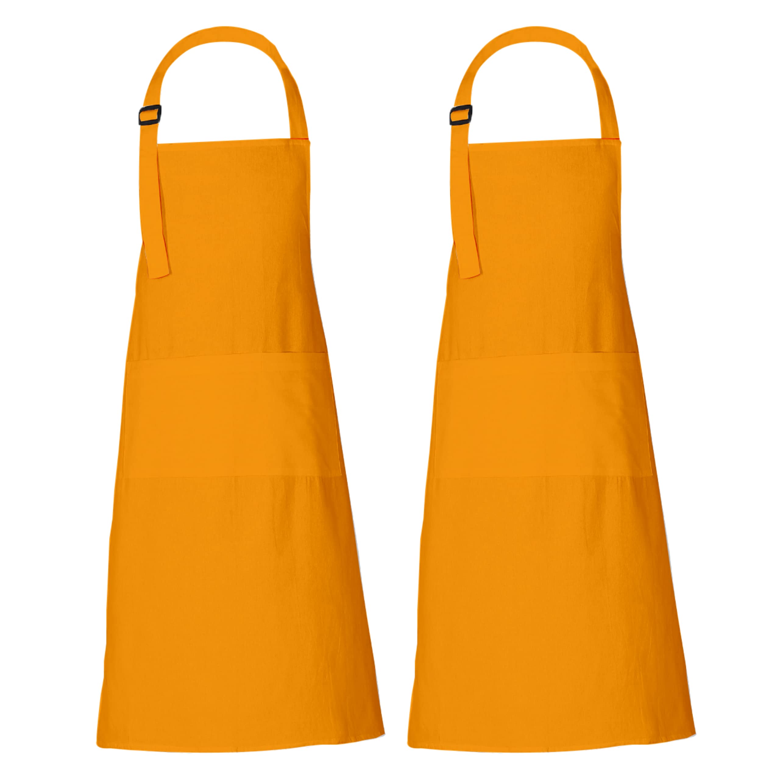 RAJRANG Pack of 2 Kitchen Aprons for Women with Pockets 69 x 89 cm Vintage Hairstyle Aprons for Men - Dark Cheddar Yellow, Dark cheddar yellow, L-90 X W-69 CM