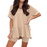 Ophestin Women's 2 Piece Lounge Sets Short Sleeve Track suits Pajamas Oversized T Shirts Top Shorts Matching Set Outfits