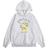 SweatyRocks Women's Drawstring Lemon Graphic Hoodies Fleece Sweatshirts Fall Fashion Pullover Sweaters