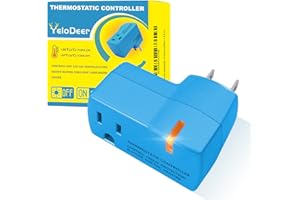 1 PC Upgraded Thermostat Outlet for Greenhouse and Well House Heater YeloDeer, Auto On 38 °F/Off 50 °F for Heater Pond De-icers Farm RV